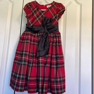 Trish Scully Girls Red Plaid Holiday Dress with Black Bow Size 6